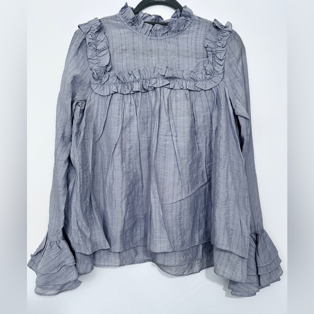 Elegant Gray Ruffle Blouse